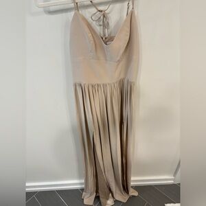 Revolve Amanda Uprichards Tan Silk Spaghetti Strap floor length dress Small